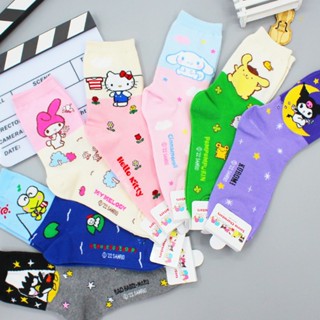 SANRIO ถุงเท้า ลายคิตตี้ Cinnamorol น่ารัก แฟชั่นฤดูใบไม้ร่วง และฤดูหนาว สําหรับเด็กผู้หญิง