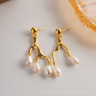 0906LSSP French Retro Earrings Branch Simple Baroque Pearl Earrings Freshwater Pearl Palace Style Light Luxury Earrings DOIM