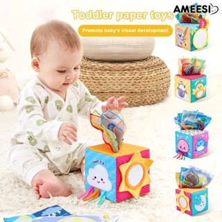 Ameesi กล่องทิชชู่ผ้า สีสันสดใส ของเล่นทางประสาทสัมผัส พร้อมกระดาษย่น นุ่ม ซักได้ พัฒนาการ ทักษะยนต์ละเอียด เด็ก ของเล่นเพื่อการศึกษา ของขวัญเด็กแรกเกิด