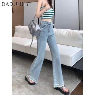 DaDuHey🎈 Korean-Style Framed Design Light Blue Jeans Womens New Retro High Waist Sliding Wide Leg Straight Pants