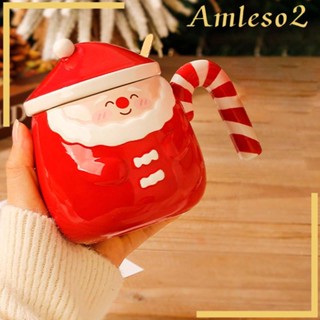 [Amleso2] แก้วมัก พร้อมฝาปิด ลายซานต้าคลอส 460 มล. ของขวัญ สําหรับดื่มชา กาแฟ น้ําผลไม้ นม น้ําผลไม้