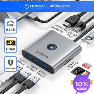 Orico ฮับ USB C Type C เป็น 4K HDMI PD 100W RJ45 SD TF USB3.0 USB C สําหรับ MacBook Air Pro M1 M2(FAX3)