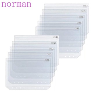 Norman ซองเก็บเงินสด เอกสาร PVC ใส ขนาด A5 A6 กันน้ํา 6 รู มีซิปโลหะ 6 ห่วง สําหรับจัดระเบียบสมุดโน้ต 5 ชิ้น