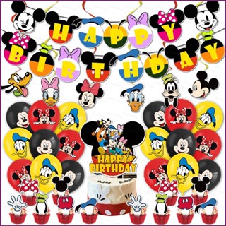 ป้ายแบนเนอร์ ลาย Disney Mickey Minnie สําหรับตกแต่งเค้กวันเกิดเด็ก