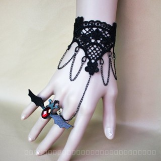 0908WSJ Halloween Ghost Festival Christmas Vintage Black Bat Lace Bracelet Ring Integrated Chain Set Mixed Batch Gs088 N8CO