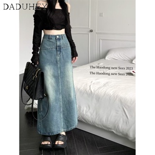 DaDuHey🎈 Women Korean Style Ins High Street High Waist Slit Denim Skirt 2023 New Autumn A- Line Sheath Long Skirt