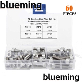 Blueming2 สกรูหัวซ็อกเก็ต หกเหลี่ยม สเตนเลส 304 M6 สีเงิน สําหรับเครื่องใช้ในครัวเรือน 60 ชิ้น