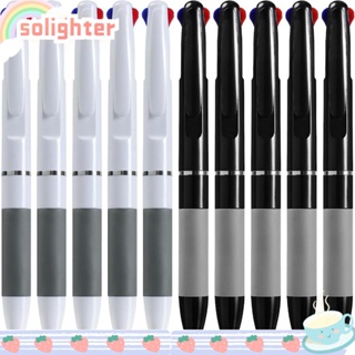 Solighter 3-in-1 ปากกาลูกลื่น พับเก็บได้ ปากกาพลาสติก สีขาว หลากสี พื้นที่เรียน สํานักงานหมึกสีดํา ที่มีสีสัน