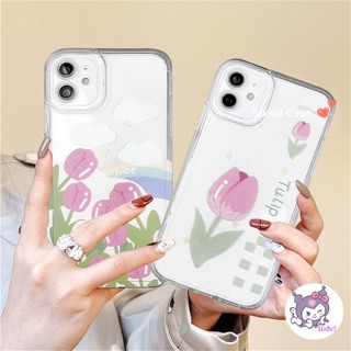 เคสโทรศัพท์มือถือ ซิลิโคนนิ่ม TPU กันกระแทก ลายดอกทิวลิป เรียบง่าย สําหรับ iPhone 15 14 13 12 11 Pro Max SE2020 X XR Xs Max 7 8 6 6s Plus