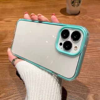 เคสโทรศัพท์มือถือแบบนิ่ม Tpu ใส กันกระแทก ลายสีฟ้า เขียว หรูหรา 3 in 1 สําหรับ iPhone 11 13 14 12 Pro MAX 15 Pro MAX 14 Plus 12 Mini X XS MAX XR 7 8 Plus