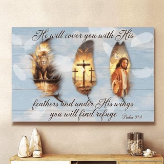 He WILL COVER YOU WITH HIS FEATHER JESUS โปสเตอร์ผ้าใบ สําหรับตกแต่งผนัง