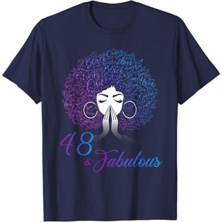 เสื้อยืด พิมพ์ลาย 48 &amp; Fabulous Afro Hair สีดํา ของขวัญวันเกิด สําหรับผู้หญิง 48 ปี