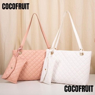 Cocofruit กระเป๋าถือ กระเป๋าสะพายไหล่ หนัง Pu ทรงโท้ท ความจุสูง สีพื้น สไตล์มินิมอล สําหรับสตรี สองชิ้น