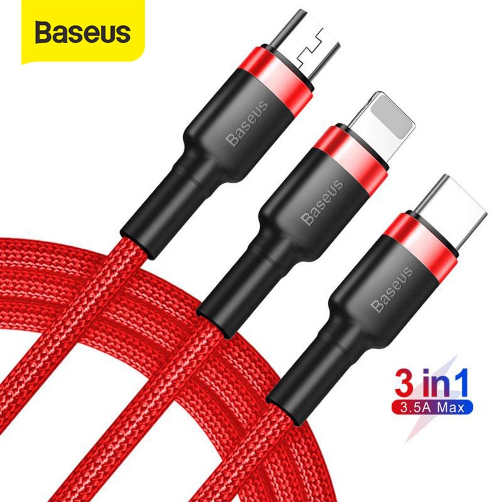 Baseus Cafule Series 3 in 1 สาย USB สายชาร์จอเนกประสงค์ USB to M+L+C สําหรับ iPhone Android