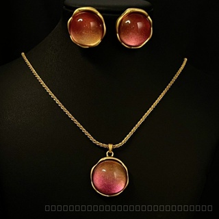 0914YWSJ Antique Vintag Plated 24K Alluvial Gold Gradient Transmat Make-up Stone Necklace Age-Reducing Earrings Set High Quality Ear Rings 1VLF