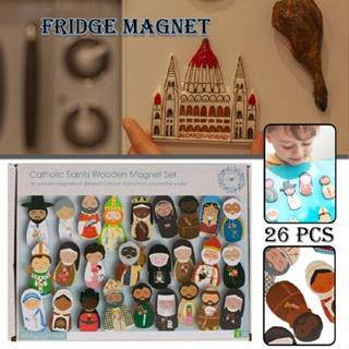 26pcs Catholic Saints Wooden Magnet Set Christmas Fridge Magnets Decor