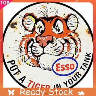 ภาพวาดสีน้ํามัน Esso ทรงกลม โลหะ สไตล์วินเทจ ขนาด 30x30 ซม. สําหรับตกแต่งผนังบ้าน ผับ บาร์