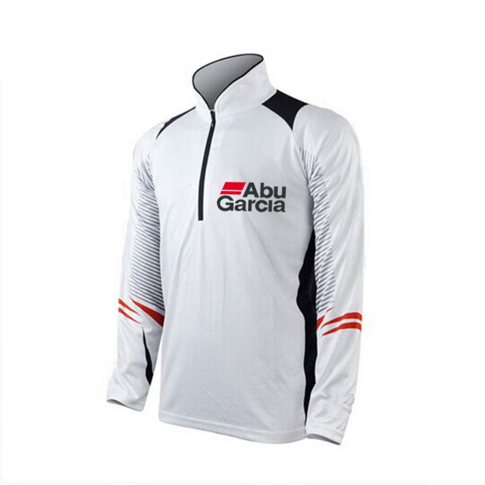 Abugarcia เสื้อแขนยาวลําลอง มีซิป แห้งเร็ว สีขาว สําหรับผู้ชาย ใส่ตกปลา
