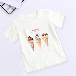 เสื้อยืด พิมพ์ลายการ์ตูนไอศกรีม Kawaii แฟชั่นฤดูร้อน สําหรับเด็กผู้ชาย และผู้หญิง อายุ 2 3 4 5 6 7 8 9 ปี