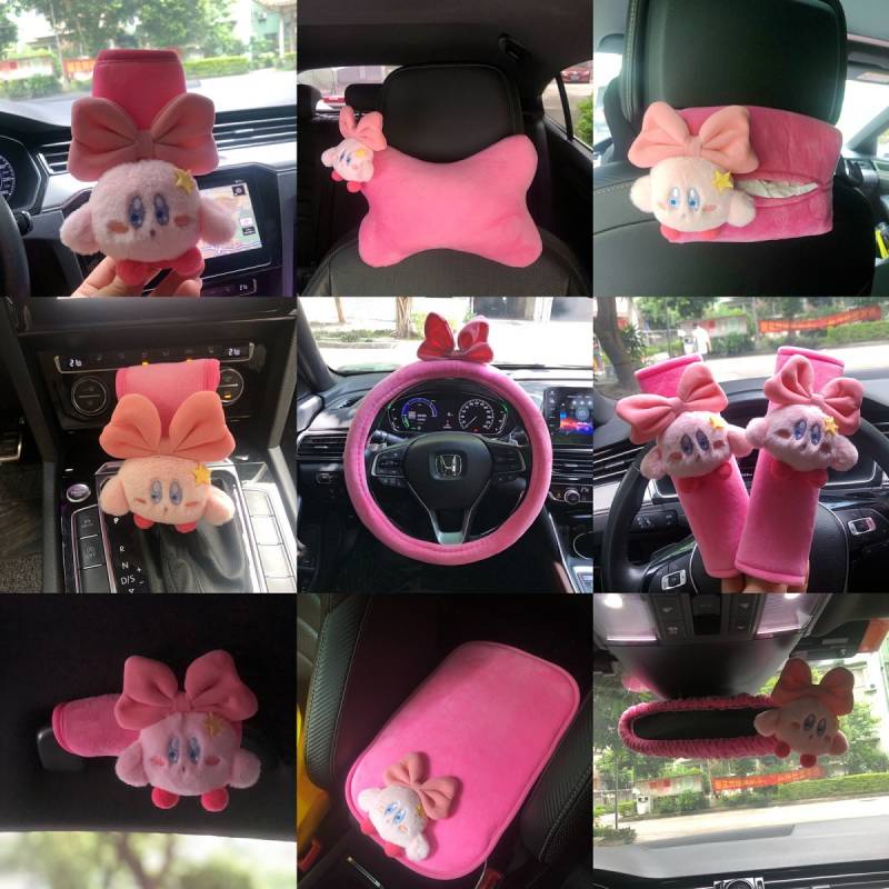 Cute Kirby Car Safety Belt Shoulder Pad Cover Handbrake Sleeve Gear Set Net Red Car Armrest Pad Car Decoration Female d0Tm