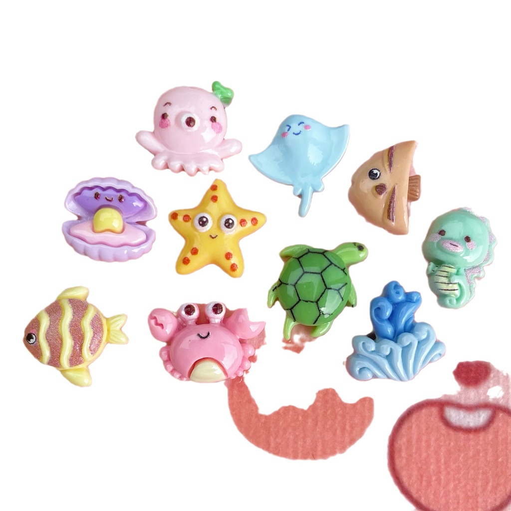 10 ชิ้น / เซต การ์ตูน มินิ มหาสมุทร ปู ปลาหมึก เรซิน ด้านหลังแบน เคสโทรศัพท์ วัสดุตกแต่ง รองเท้า เสน่ห์ DIY กิ๊บ เครื่องประดับ อุปกรณ์