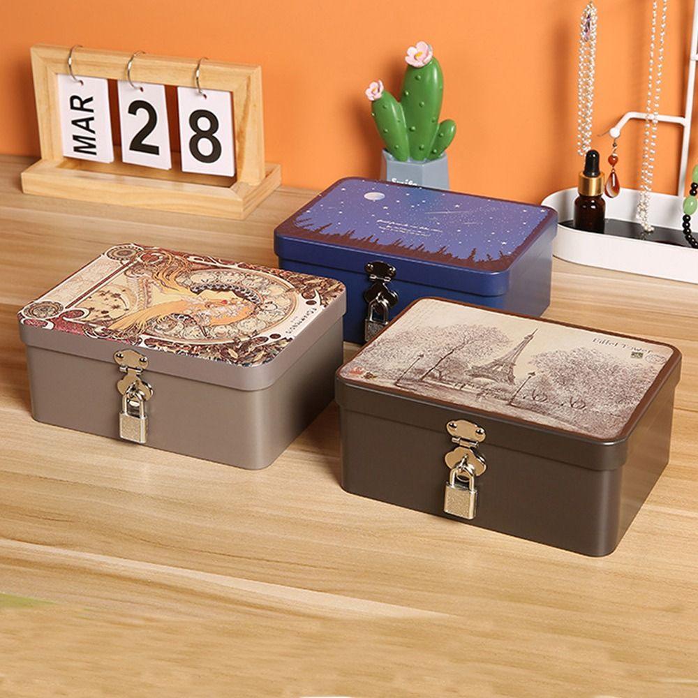 Cathchare294 Desktop Storage ,พร้อมกุญแจล็อคกล่องดีบุกวินเทจ,เครื่องประดับกล่องโลหะในครัวเรือนความจุขนาดใหญ่ - รูปที่ 4