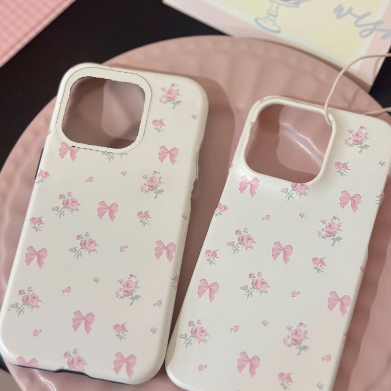 เคสโทรศัพท์มือถือ กันกระแทก ลายดอกกุหลาบ ประดับโบว์ สีชมพู สําหรับ Iphone 14 13 11 12Promax 11Promax 12Pro 14Pro X XS XR 7 8plus 9VKV