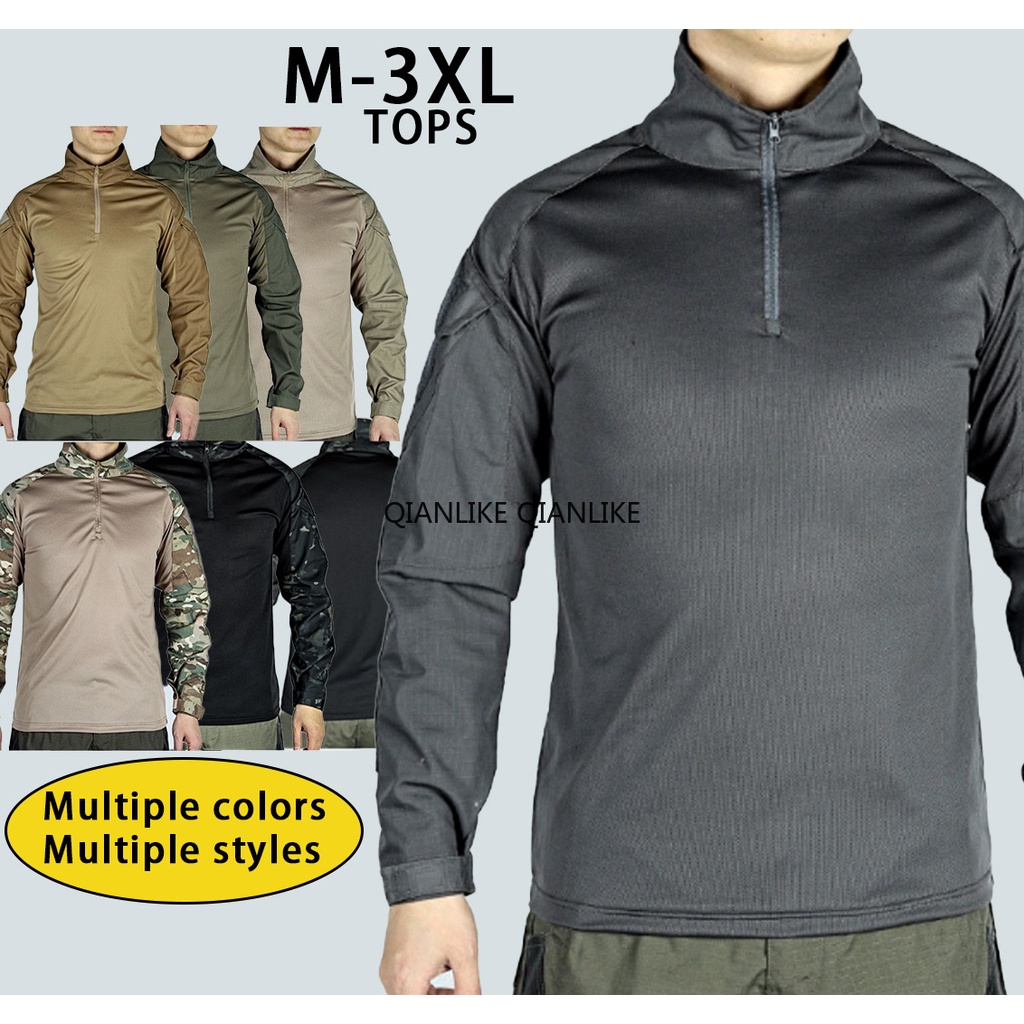 【S-3XL】เสื้อทำงานกลางแจ้งแขนยาวเทรนด์พรางความเร็วแห้งยืนคอระบายอากาศเดินป่าเดินป่า Warwear