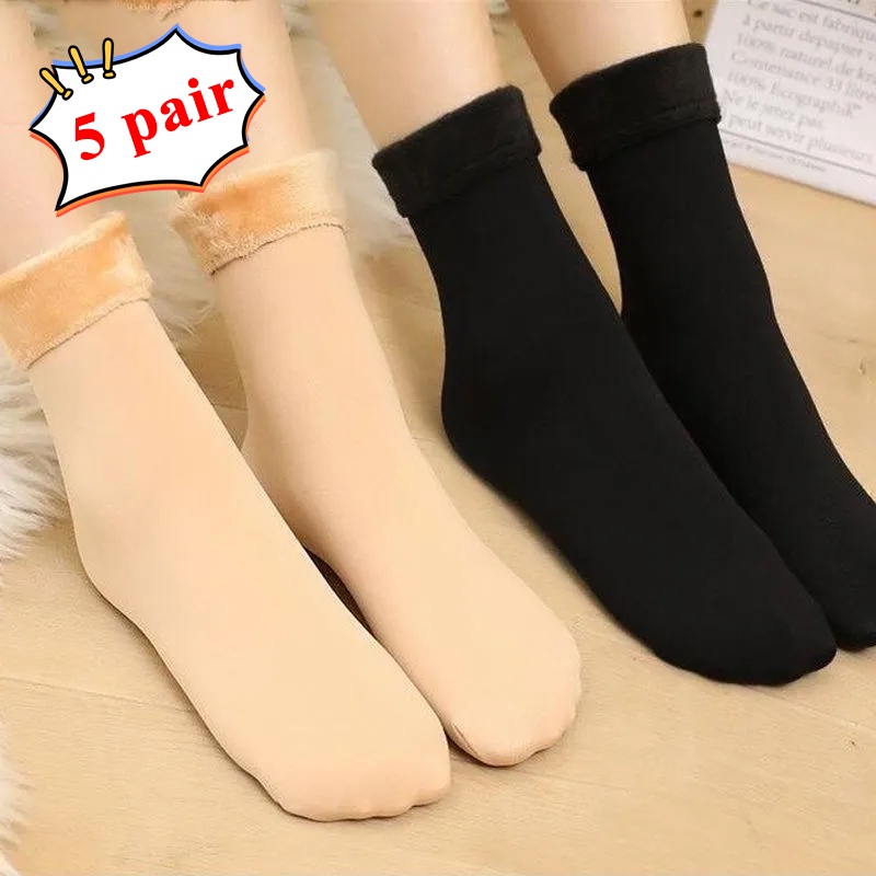 5 คู่ ถุงเท้าบุขนกันหนาว ได้ถึง - 10 องศา freesize ขนาด 26-28 cm มี 6 สีให้เลือก