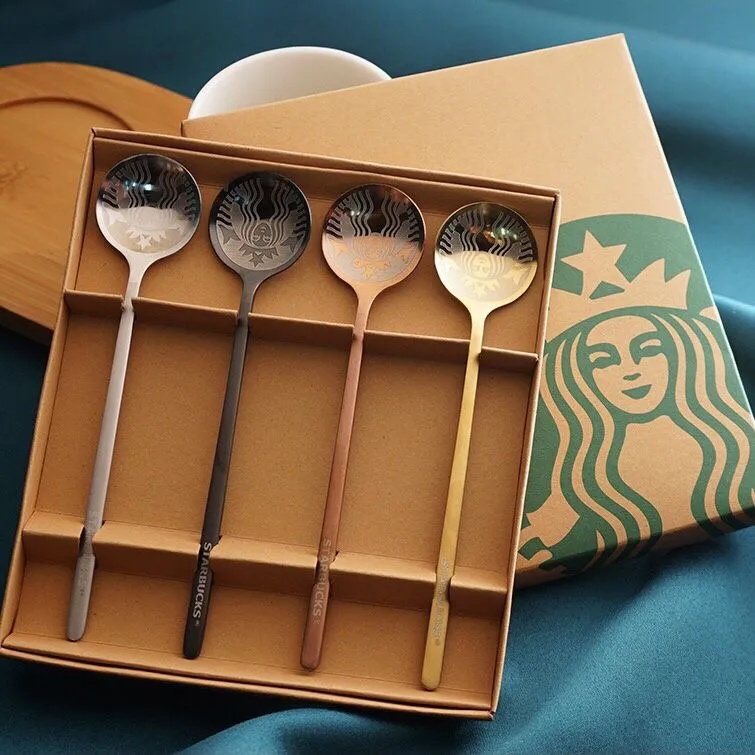 ชุดช้อนกาแฟ ช้อนกาแฟ สเตนเลส ลาย Starbucks สร้างสรรค์ สําหรับเด็ก 4 ชิ้น