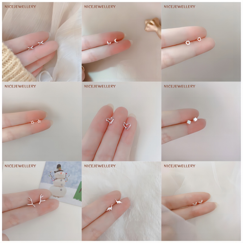 1 คู่ 925 เงินสเตอร์ลิงต่างหูดอกไม้หัวใจรูปแบบหู Studs Elegant Stud ต่างหูสําหรับสาว