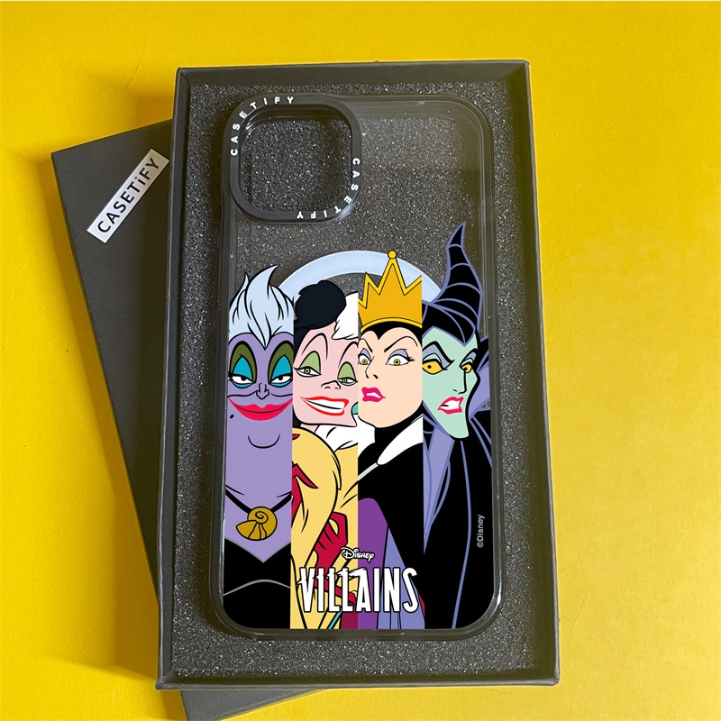 Casetify X Disney Villains เคสโทรศัพท์มือถืออะคริลิค TPU แข็ง ใส ขอบดํา ปิดด้านหลัง แบบแม่เหล็ก มีสา