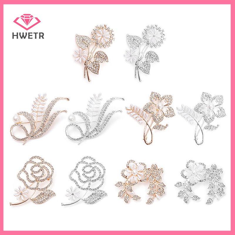Hwetr เข็มกลัดช่อดอกไม้ โลหะผสม ประดับมุก พลอยเทียม สไตล์วินเทจ เครื่องประดับ สําหรับผู้หญิง งานแต่งงาน