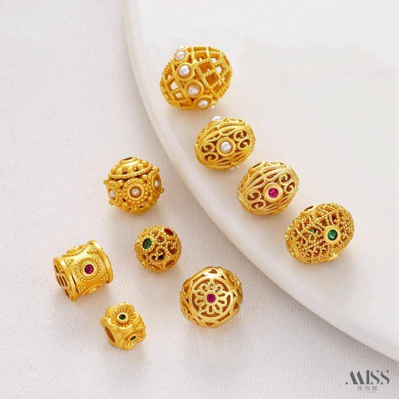 Spacer ลูกปัด 18K Matte Gold Color Retention Oval Fancy Hollow