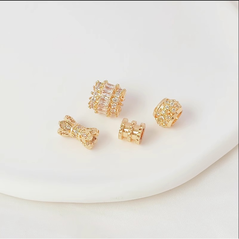 สร้อยข้อมือ ลูกปัด ทอง 14K ประดับเพทาย ขนาดเล็ก แฮนด์เมด DIY