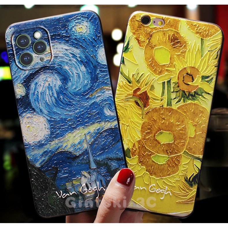 【3D Relief 】เคสโทรศัพท์มือถือนิ่ม ลายภาพวาดสีน้ํามัน Van Gogh คุณภาพสูง สําหรับ iPhone 14 Pro Max 14 Plus