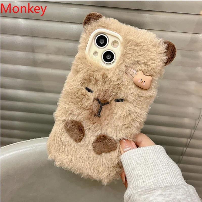 เคสโทรศัพท์มือถือ ขนปุยนิ่ม กันกระแทก ลาย Capybara 3D น่ารัก สไตล์เกาหลี สําหรับ iPhone 15 Pro Max 14 Plus 13 12 11