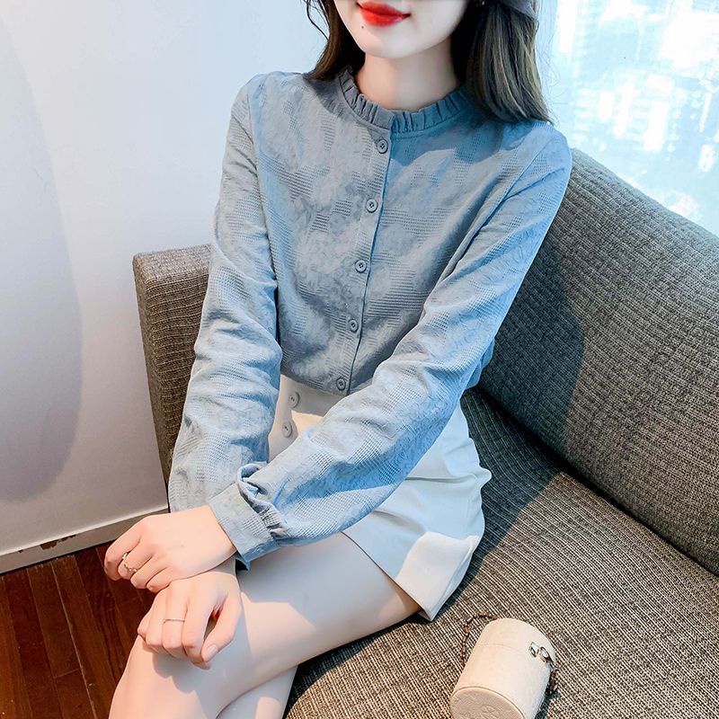 เสื้อเชิ้ต ผ้าชีฟอง คอปกตั้ง เข้ากับทุกการแต่งกาย แฟชั่นฤดูใบไม้ร่วง สําหรับผู้หญิง