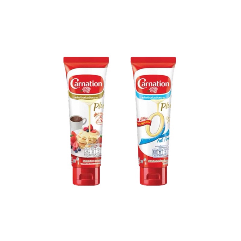 2สูตร คาร์เนชั่น นมข้นหวาน หลอดบีบ ปกติ ไขมัน 0% น้ำตาลน้อย 180 กรัม