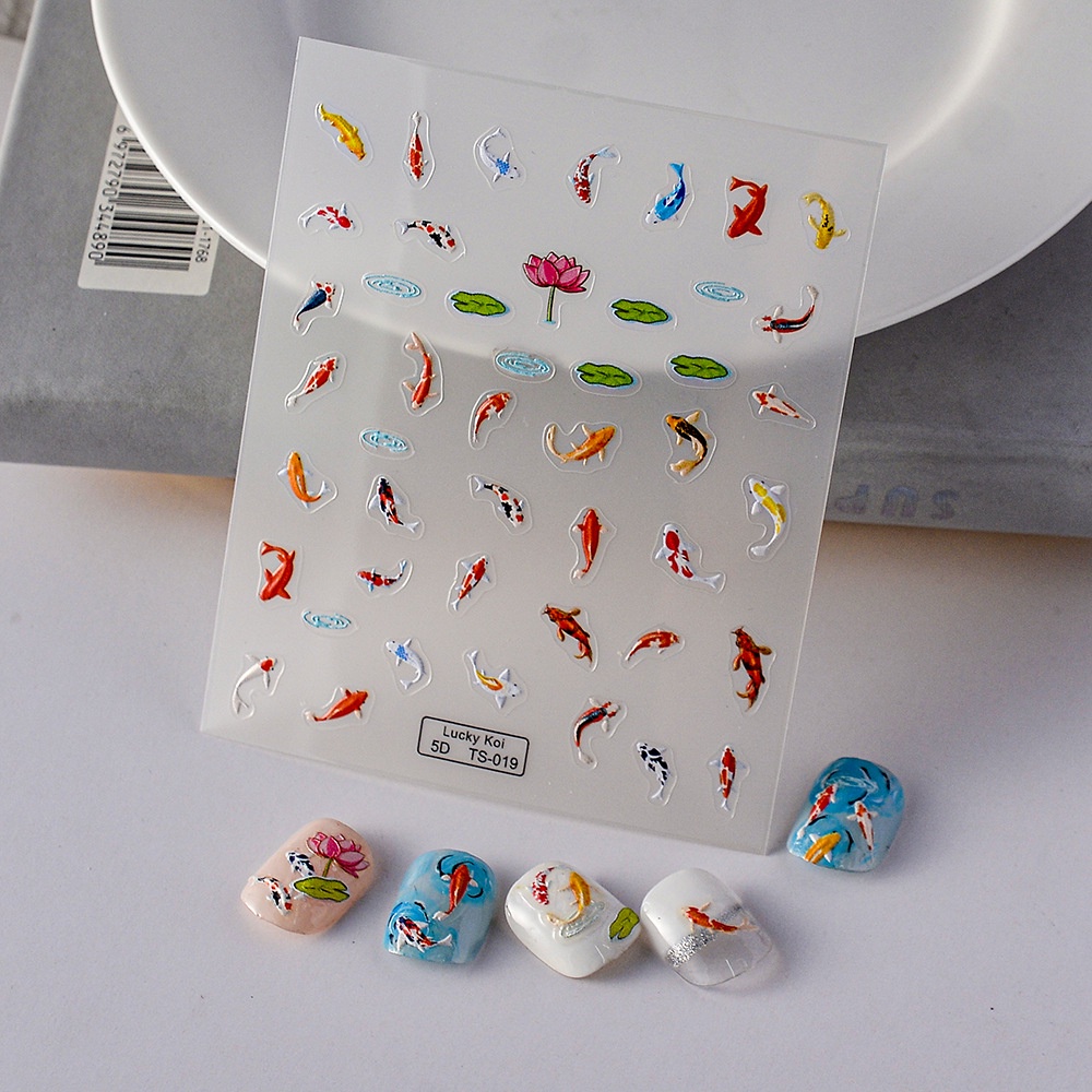 ใหม ่ Lucky Koi 5D สติ ๊ กเกอร ์ แต ่ งเล ็ บปลาน ่ ารักนุ ่ มนูนสติกเกอร ์ เล ็ บ