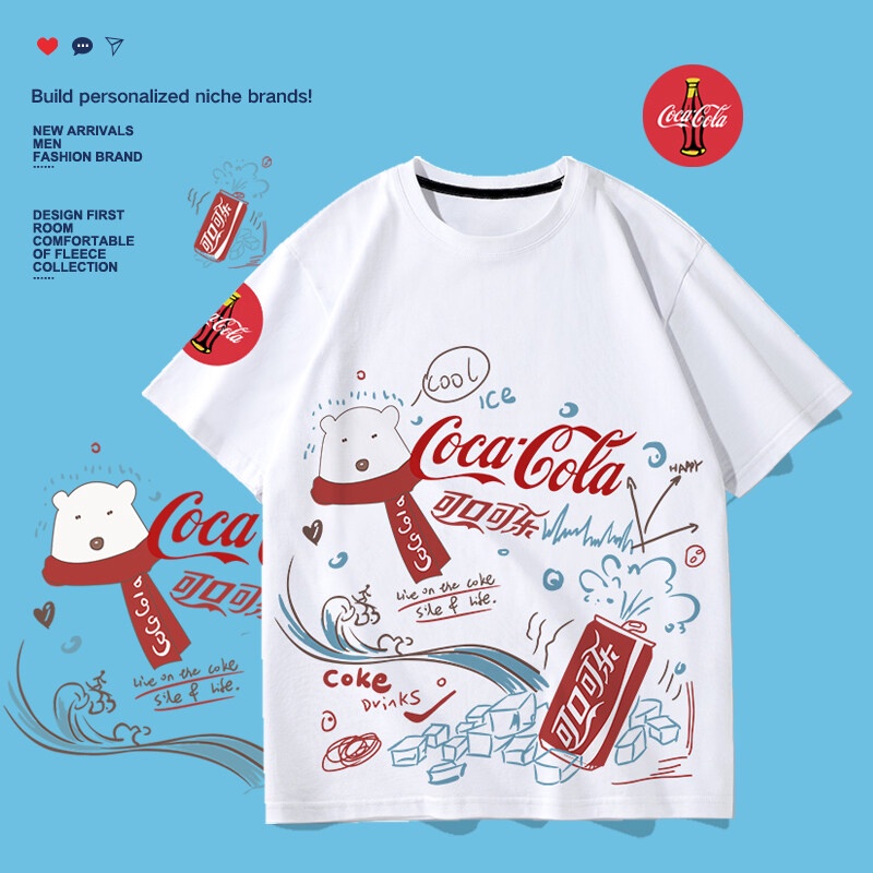 S-5XL 【New】เสื้อยืดแขนสั้นพิมพ์ลายหมีขั้วโลก Coca-Cola