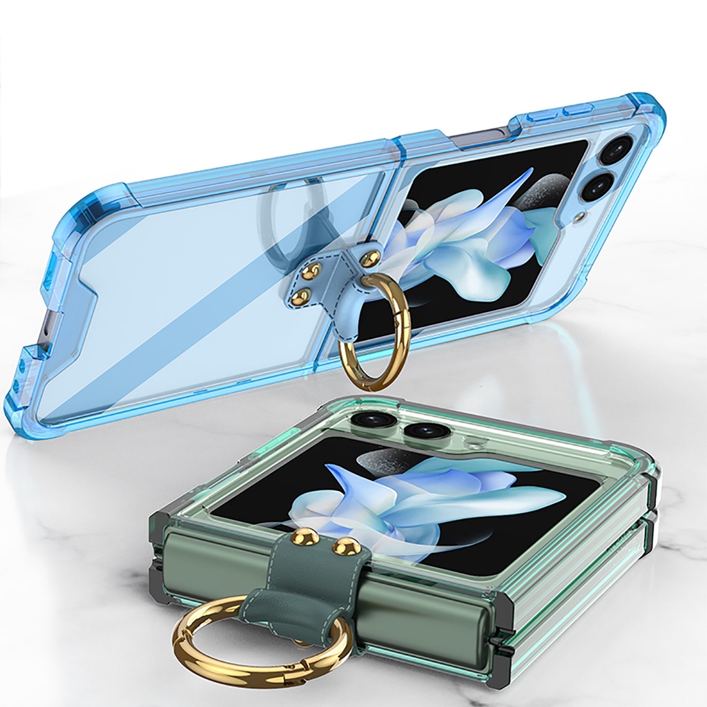 Luken เคสโทรศัพท์ใส กันกระแทก พร้อมแหวนขาตั้ง สําหรับ Samsung Galaxy Z Flip 5