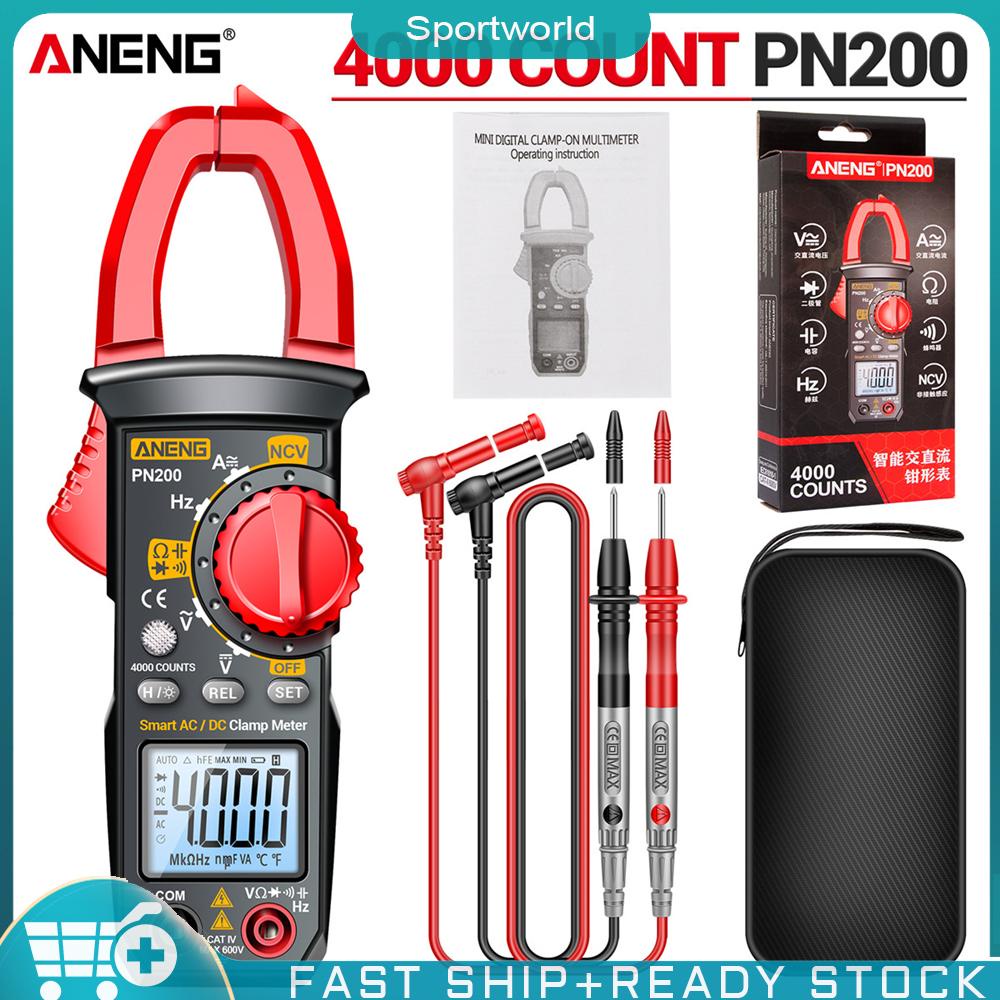 Sportworld【พร้อมส่ง】Aneng PN200 แคลมป์มิเตอร์ดิจิทัล DC/AC 600A กระแสไฟ 4000 นับ มัลติมิเตอร์ แอมมิเตอร์ ทดสอบแรงดันไฟฟ้า รถ Hz ประจุกระแสไฟ NCV โอห์ม ทดสอบ อื่น ๆ