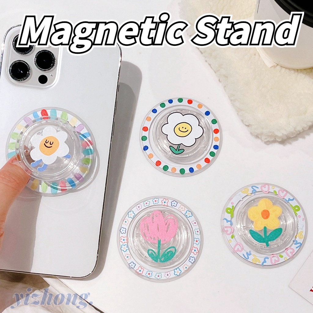 ขาตั้งโทรศัพท์มือถือ PC แม่เหล็ก ทรงกลม กันกระแทก ลายดอกไม้ ดอกทิวลิป หลากสี สําหรับแท็บเล็ต