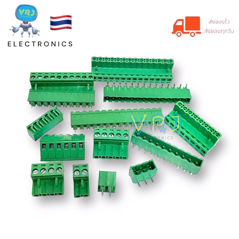 Terminal DT-2500 ปลั๊กเทอร์มินอลเขียว 300V-10A ระยะขา 5mm แบบสกรูขาตรง ลงปริ๊น PCB มีของพร้อมส่งในไทย