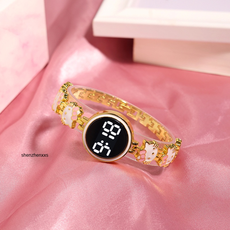 นาฬิกาข้อมือดิจิทัล LED สายสแตนเลส สามารถปรับได้ ลายการ์ตูนแมวน่ารัก แฟชั่นสําหรับผู้ชาย และผู้หญิง