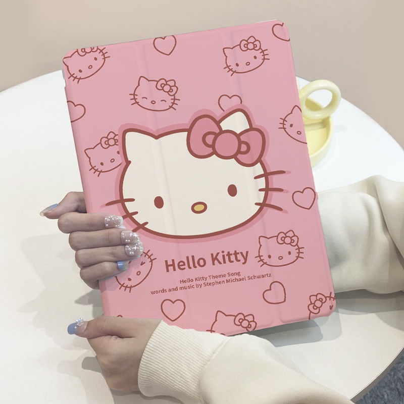 [iPad Air 5] การ์ตูน Katie Cat Head iPad Case สําหรับ iPad gen9 gen8 gen7 10.2 Air4 Air5 10.9 Pro11 2020/2021 Mini4 Mini5 Mini6 Gen5/6th Gen11 A16 Gen10 Anti Dropผู้ถือปากกาiPad