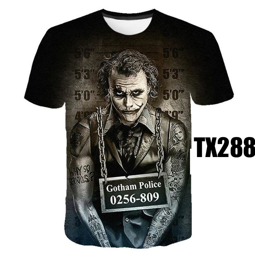 เสื้อยืดผู้ชาย 3D Joker แขนสั้นสนุกเสื้อยืดและเสื้อยืด Joker 3D พิมพ์เสื้อยืดผู้ชาย Joker Face