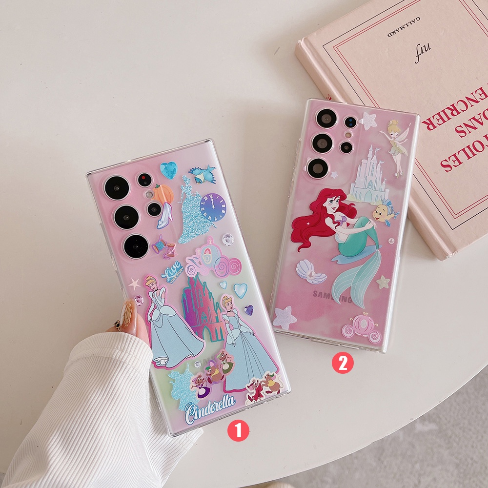 SAMSUNG เคสโทรศัพท์ใสกันกระแทก TPU ลายปราสาทนางเงือก สําหรับ Samsung S24, S22, S21, S20, S23 FE, Note20 Ultra, Note9, S10 Plus 5G