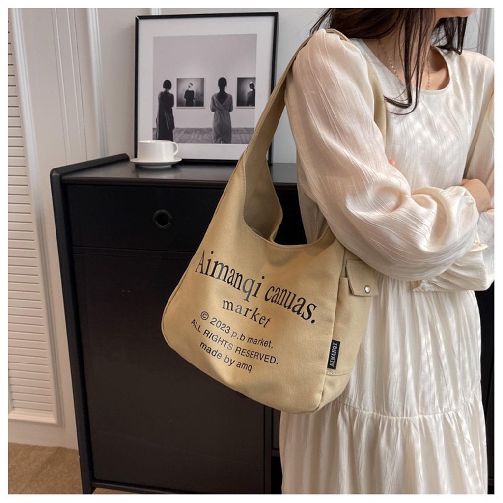 【พร้อมส่ง】miss bag fashion กระเป๋าผ้าสะพายข้างสะพายไหล่ ผ้าแคนวาสสำหรับผุ้หญิงสไตล์เกาหลี